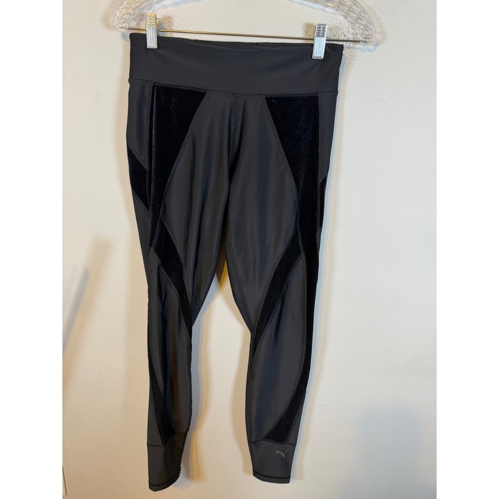 Puma Womens Athletic Leggings DryCell Velvet Panels Black Size L